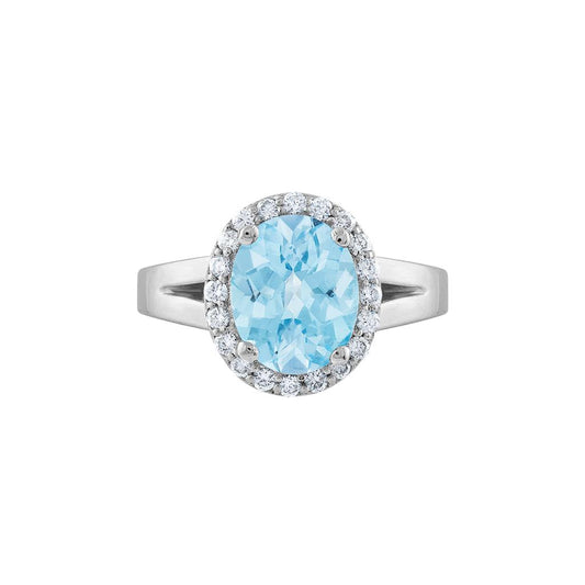 LaViano Fashion 18K White Gold Blue Topaz and Diamond Ring