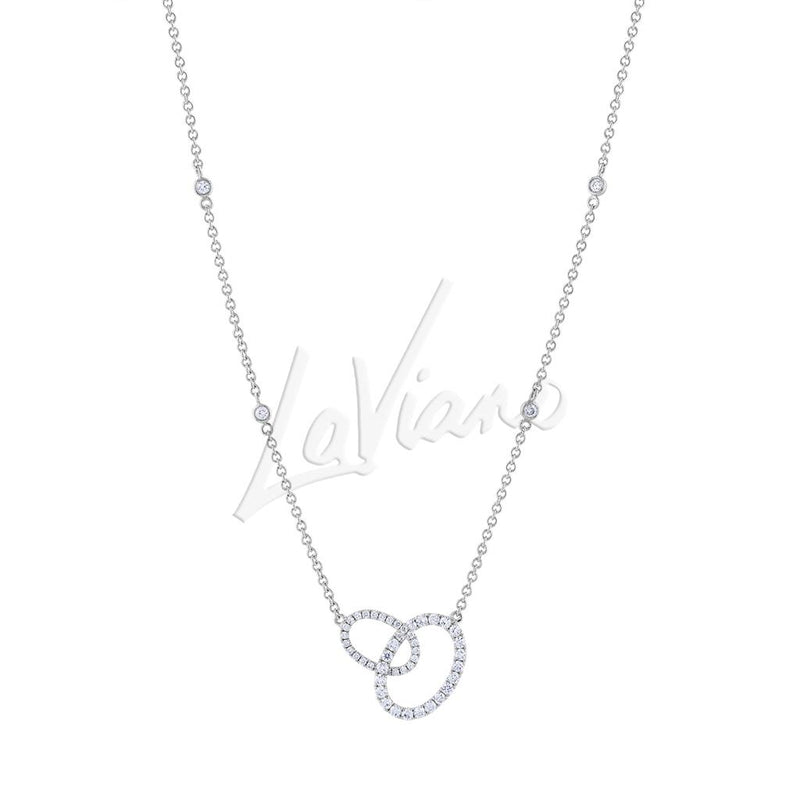 LaViano Fashion 14 Karat White Gold Diamond Interlocked Oval Necklace