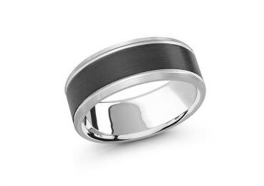 LaViano Fashion 14K White Gold Carbon Fiber Wedding Band 8MM Size 10