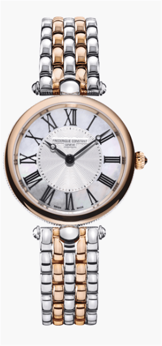 FC-200MPW2AR2B - Frederique Constant - Classics Art Deco Round Steel & Rose Tone 30 mm on bracelet - MOP Roman Numerals Guilloché Dial - quartz