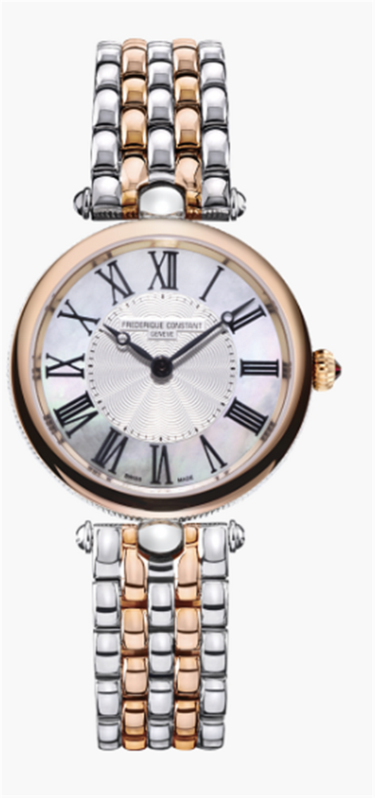 FC-200MPW2AR2B - Frederique Constant - Classics Art Deco Round Steel & Rose Tone 30 mm on bracelet - MOP Roman Numerals Guilloché Dial - quartz