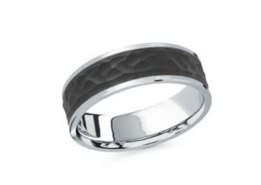 LaViano Fashion 14K White Gold and Carbon Fiber Wedding Band 6MM