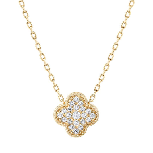 LaViano Fashion 14K Yellow Gold Diamond Clover Necklace