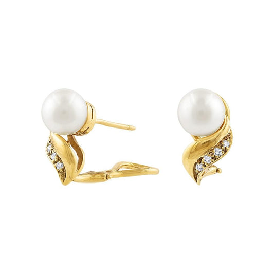 LaViano Fashion 18K Yellow Gold Pearl and Diamond Earrings