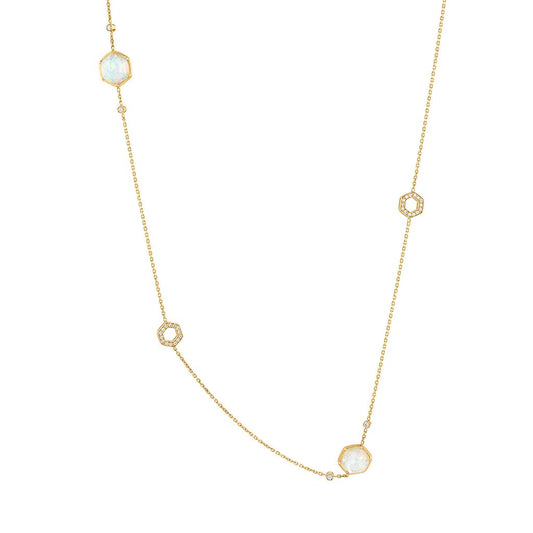 LaViano Fashion 18K Yellow Gold Opalescent with Quartz and Diamond Necklace