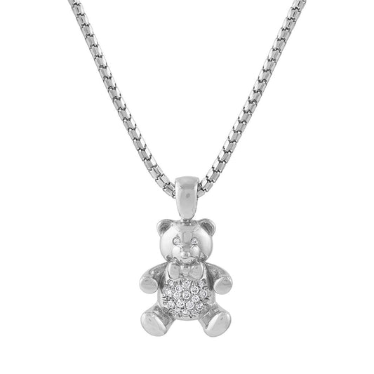 LaViano Fashion 14K White Gold Diamond Teddy Bear Pendant