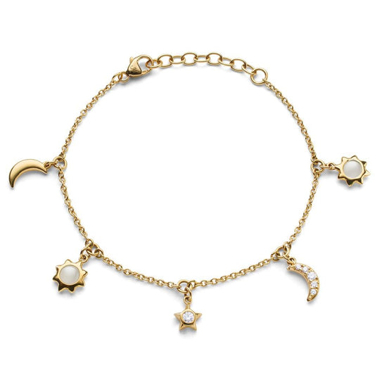 Monica Rich Kosann 18K Yellow Gold Moonstone and Diamond Bracelet Sun Moon and Star Bracelet