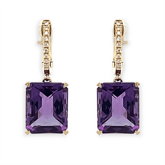 Pe Jay Creations 14K Yellow Gold Amethyst and Diamond Earrings