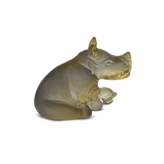 Daum Crystal Mini Amber Grey Rhinoceros