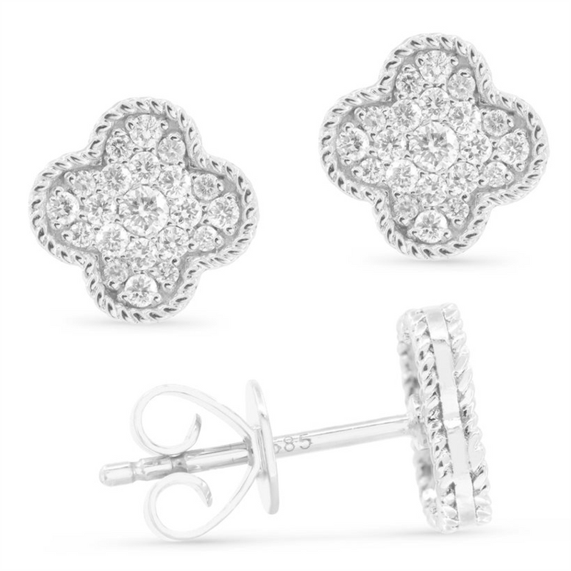 LaViano Fashion 14K White Gold Diamond Clover Motif Earrings