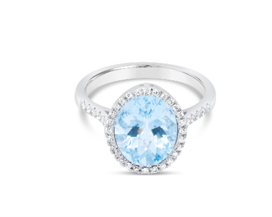 Pe Jay Creations 14K White Gold Aquamarine and Diamond Ring