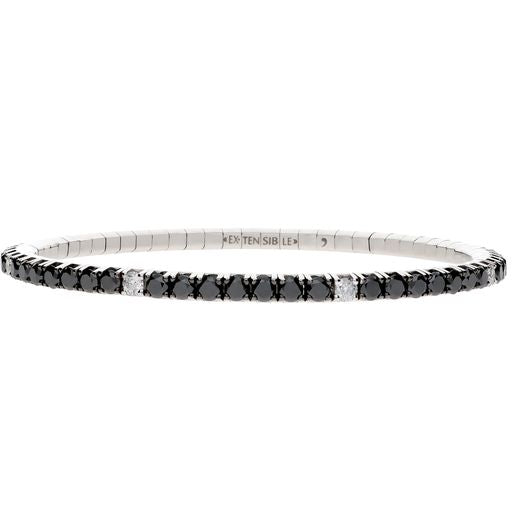 Extensible 18K White Gold Black and White Diamond Stretch Tennis Bracelet
