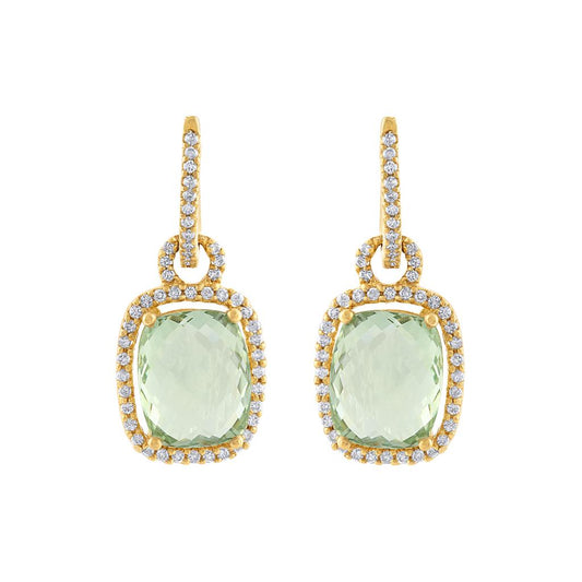 LaViano fashion 18K Yellow Gold Green Amethyst and Diamond Earrings