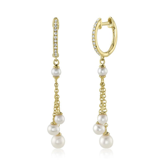 Shy Creation 14K Yellow Gold Cultured Pearl and Diamond Earrings