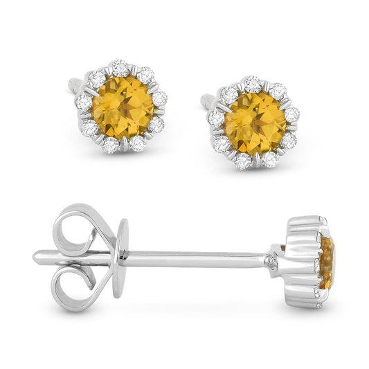 LaViano Fashion 14K White Gold Citrine and Diamond Earrings