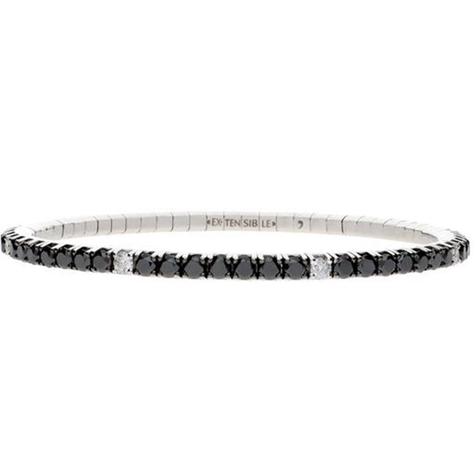 Extensible 18K White Gold Black and White Diamond Stretch Tennis Bracelet