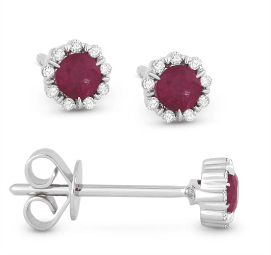 La Viano Fashion 14K White Gold Ruby and Diamond Earrings