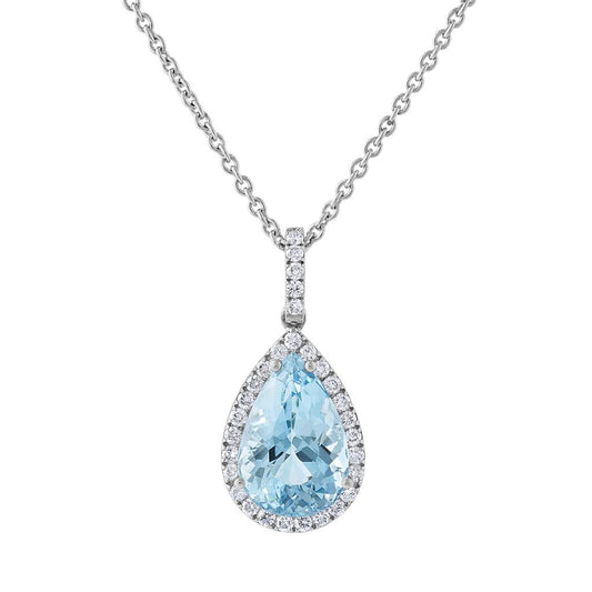 LaViano Fashion 14K White Gold Aquamarine and Diamond Pendant
