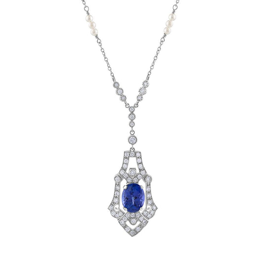 LaViano Fashion 18K White Gold Tanzanite and Diamond Necklace