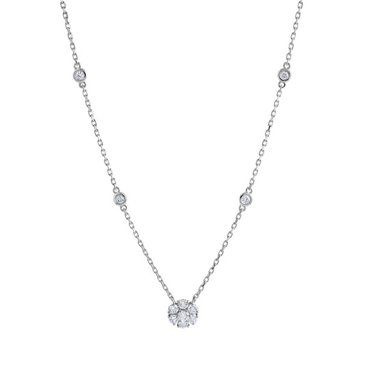 LaViano Fashion 14K White Gold Diamond Flower Necklace