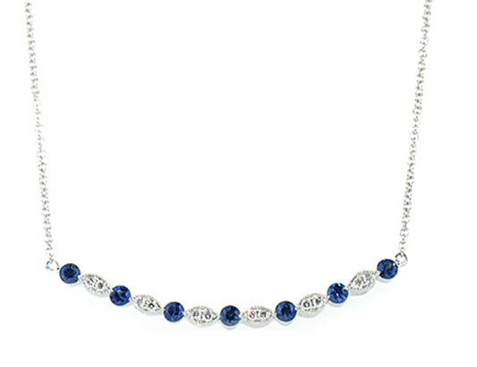 Pe Jay Creations 14K White Gold Sapphire and Diamond Curved Bar Necklace