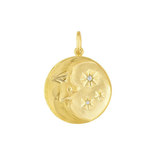 Mazza 14K Yellow Gold Man in the Moon Charm Diamonds .01 Carats