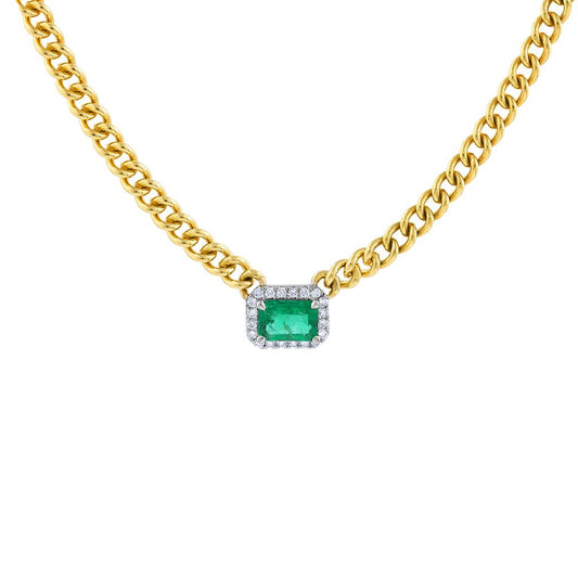 LaViano Fashion 14K Yellow Gold Emerald and Diamond Necklace