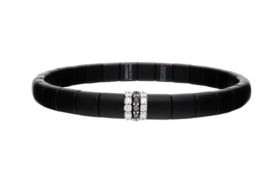 Roberto Demeglio 18K White Gold & Matte Black Ceramic Pura Stretch Bracelet with Black & White Diamonds