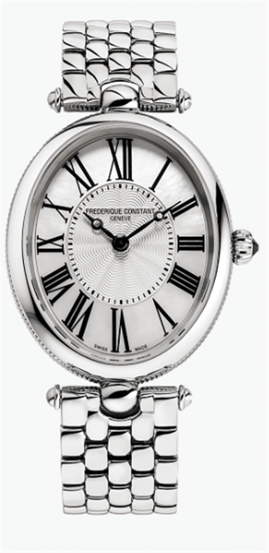 FC-200MPW2V6B - Frederique Constant - Classics Art Deco Oval Steel Tone 25 mm on bracelet - MOP Roman Numerals Guilloché Dial - quartz