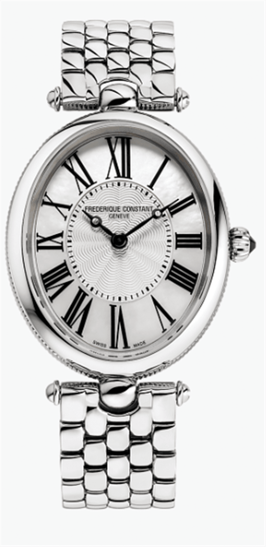FC-200MPW2V6B - Frederique Constant - Classics Art Deco Oval Steel Tone 25 mm on bracelet - MOP Roman Numerals Guilloché Dial - quartz