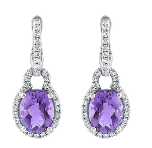 Pe Jay Creations 14K White Gold Amethyst and Diamond Earrings