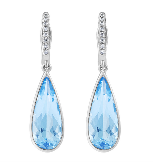 Pe Jay Creations 14K White Gold Blue Topaz and Diamond Earrings