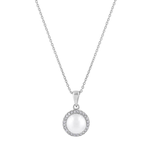 LaViano Fashion 14K White Gold Pearl and Diamond Pendant