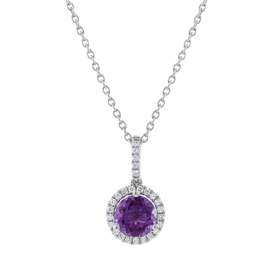 LaViano Fashion 14K White Gold Amethyst and Diamond Pendant