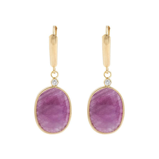 LaViano Fashion 14K Yellow Gold Pink Sapphire and Diamond Earrings