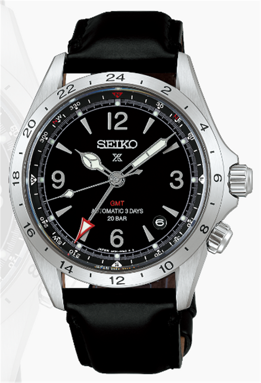 SEIKO Luxe Alpinist Prospex Land GMT 39.5mm Automatic Black Dial with Black Strap SPB379