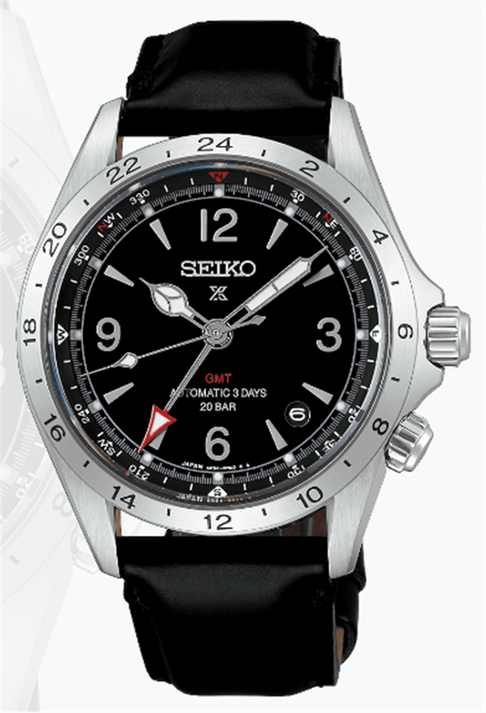 SEIKO Luxe Alpinist Prospex Land GMT 39.5mm Automatic Black Dial with Black Strap SPB379