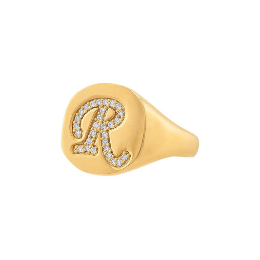 LaViano Fashion 14K Yellow Gold Diamond Signet Ring