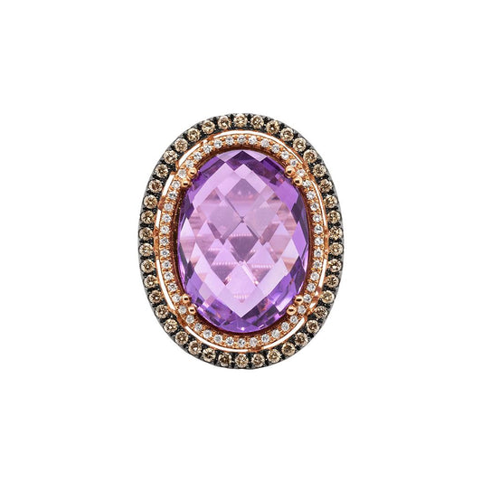 LaViano Fashion 14K Rose Gold Amethyst and Diamond Ring