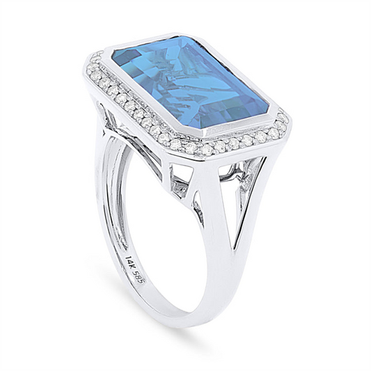 LaViano Fashion 14K White Gold Blue Topaz and DIamond Ring