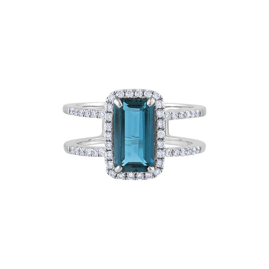 LaViano Fashion 18K White Gold London Blue Topaz and Diamond Double Band Ring