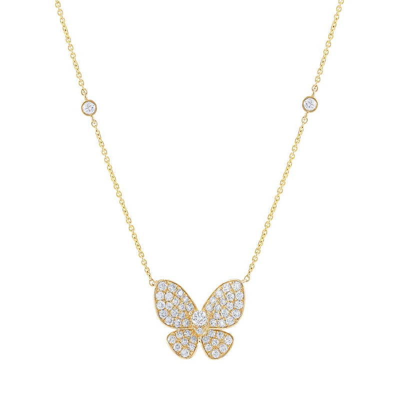Laviano Fashion 14K Yellow Gold Diamond Butterfly Necklace