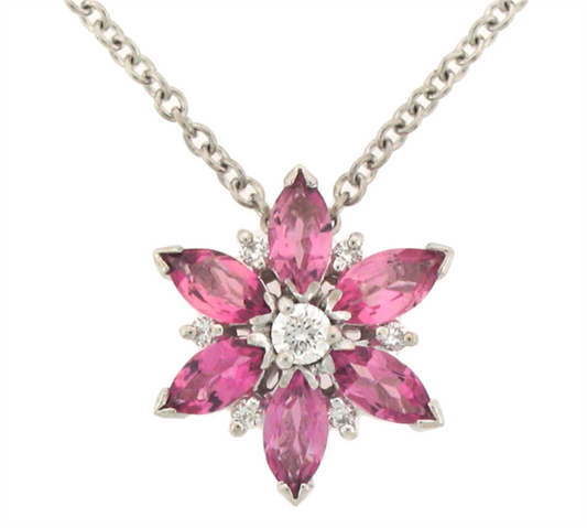 LaViano Fahsion 18K White Gold Pink Tourmaline and Diamond Necklace