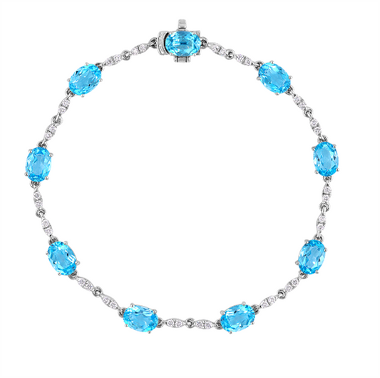 Pe Jay Creations 14K White Gold Blue Topaz and Diamond Bracelet
