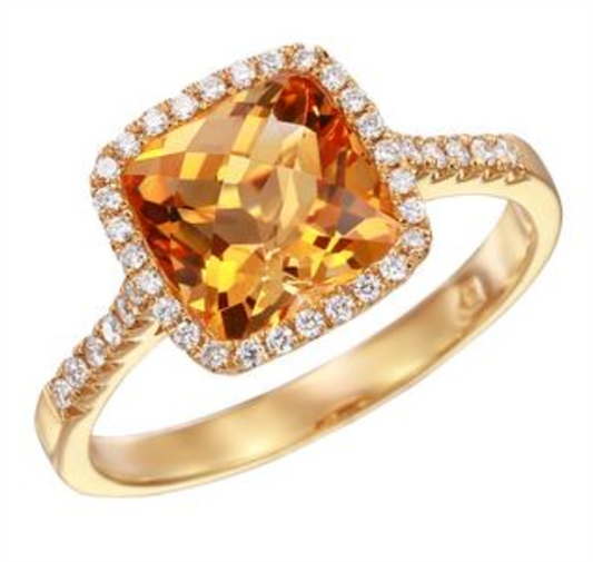 Pe Jay Creations 14K Yellow Gold Citrine and Diamond Ring