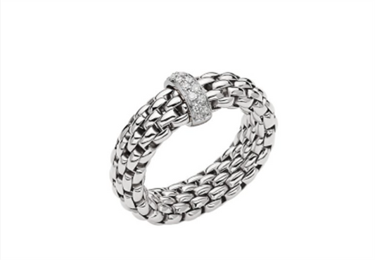FOPE 18K White Gold Stretch Band With Diamond Rondel