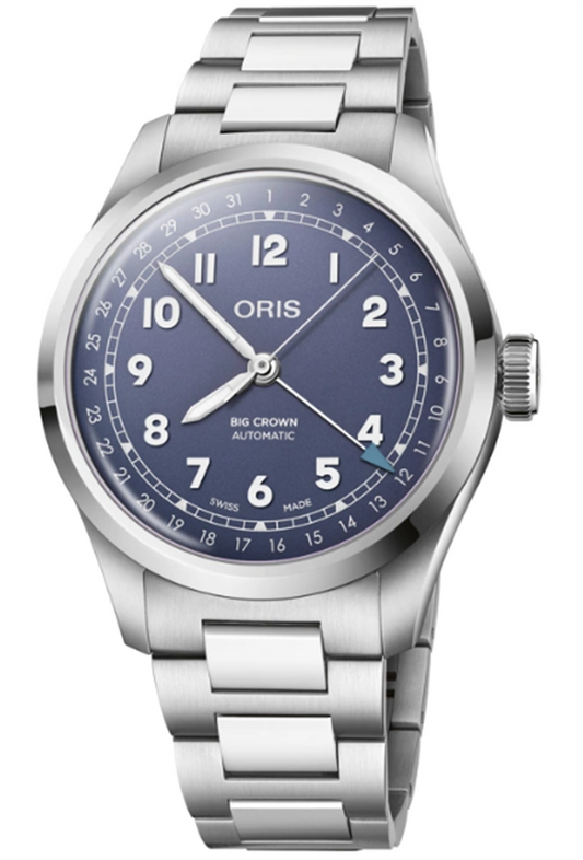 01 754 7798 4068-07 8 20 06 Oris Big Crown Pointer Date 40mm Violet Dial Stainless Steel Case And Bracelet.