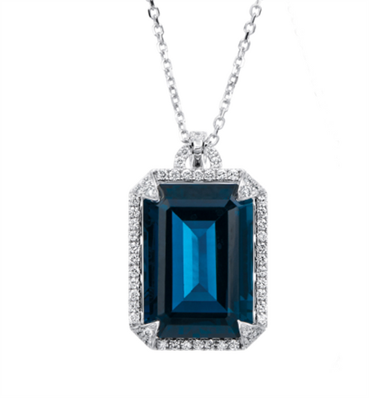 Pe Jay Creations 18K White Gold London Blue Topaz and Diamond Necklace