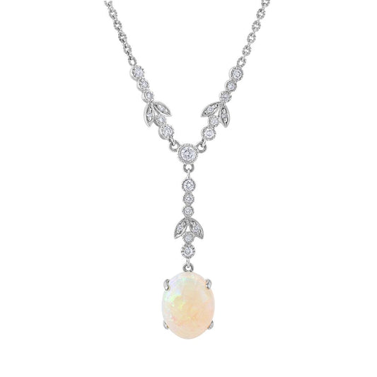 LaViano Fashion 18K White Gold Opal and Diamond Necklace