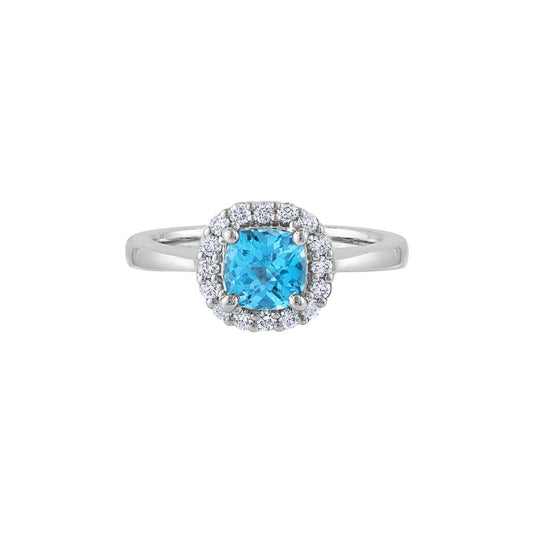 LaViano Fashion 14K White Gold Blue Topaz and Diamond Ring